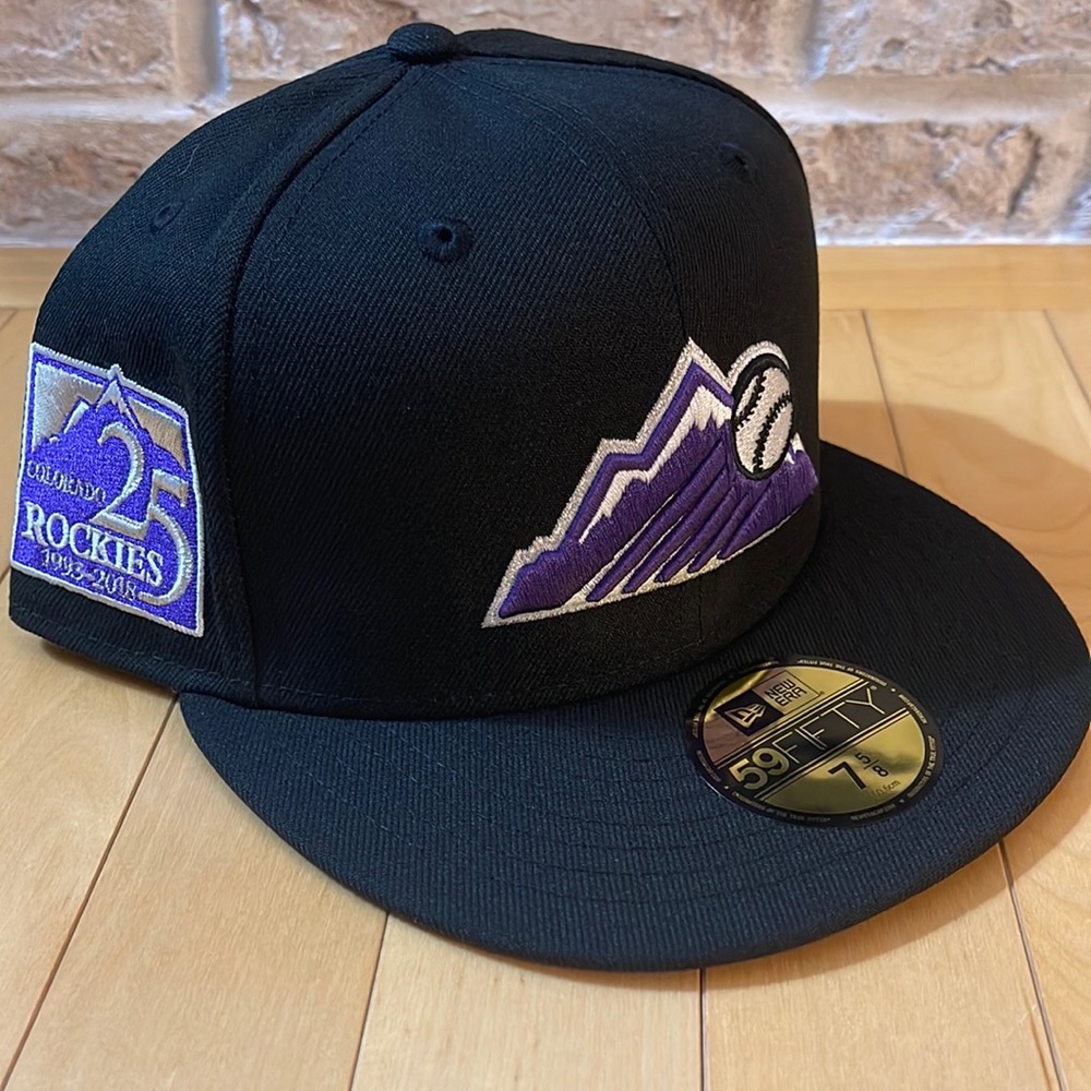 New Era 59Fifty Colorado Rockies Fitted Hat Size 7 5/8 Purple UV 25th Side Patch